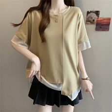 批发实拍~<b class='q'>大码</b>胖MM202新款设计感正肩<b class='q'>打底衫</b>女宽松显瘦不规则上衣