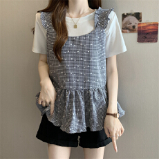 批发实拍~大码胖MM2026<b class='q'>新款</b>小众设计叠穿吊带背心+T恤两件套上衣