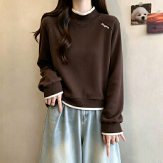 批发实拍~<b class='q'>大码</b><b class='q'>胖</b><b class='q'>MM</b><b class='q'>秋冬</b>新款高领撞色拼接双面德绒打底卫衣女显瘦内搭