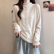 批发实拍~<b class='q'>大码</b><b class='q'>胖</b><b class='q'>MM</b> <b class='q'>扣子</b>装饰立领德绒加厚T恤女打底衫女显瘦内搭