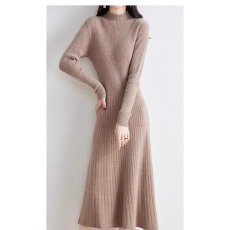 批发女装时尚气质春秋中<b class='q'>长裙</b>纯色套头羊毛内搭<b class='q'>连衣裙</b>