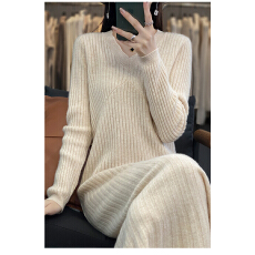 批发羊毛<b class='q'>连衣裙</b>女V领套头韩版休闲<b class='q'>长裙</b>秋冬新款纯色套头羊绒毛衣