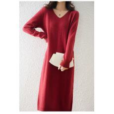 批发秋冬新款毛衫连衣裙女<b class='q'>中长款</b>毛衣裙宽松显瘦针织打底长裙