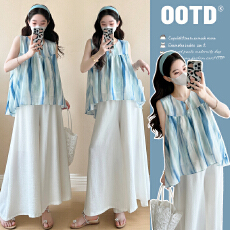 批发孕妇穿搭蓝色无袖娃娃衫2025夏季新款女外穿背心吊带上衣<b class='q'>裤裙</b>套装