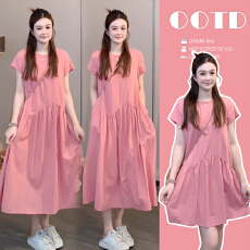 批发孕妇装时尚动小镇夏季甜美圆领连衣裙