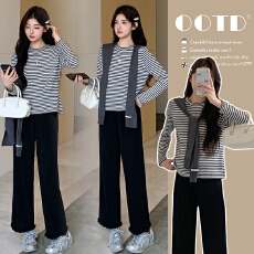 批发孕妇<b class='q'>秋</b>冬新款针织毛衫带披肩时尚宽松孕妇裤子高腰木耳边休闲裤