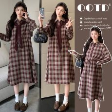 批发孕妇装诺贝因<b class='q'>秋</b>季收腰显瘦学院风复古格子连衣裙