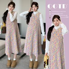 批发<b class='q'>孕妇装</b>彩虹新中式针织保暖甜美<b class='q'>连衣裙</b>打底蕾丝上衣背心裙女套装