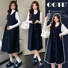 批发实拍 加绒秋冬新款时尚宽松气质减龄<b class='q'>百搭</b>无袖开衫孕妇裙