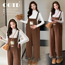 批发孕妇装秋冬新款针织打底卡通孕妇加绒时尚<b class='q'>背带裤</b>孕妇套装