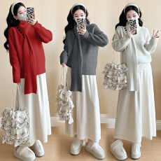 孕妇装送围巾加厚针织衫毛衣女冬季慵懒风软糯宽松毛衣