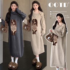 孕妇装时尚秋冬新款卡通套头加厚孕妇连衣裙