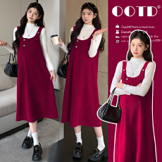 批发孕妇装套装2025秋冬加厚雪尼绒呢背带裙两件套