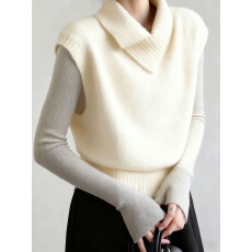 批发杏色翻领宽松叠穿针织背心马甲女外穿冬2025新款今年流行爆款上衣