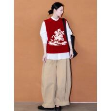 独特漂亮叠穿巨好看的马上有钱花红色针织马甲女款2025年新款冬季