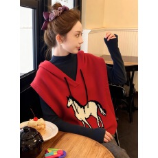 批发红色小马针织<b class='q'>背心</b>叠穿超好看冬装马甲女款2025新款冬外穿内搭上衣