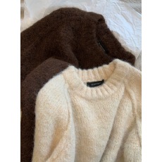 批发杏色圆领套头软糯针织衫<b class='q'>毛衣</b>女款2025<b class='q'>新款</b>冬季加厚慵懒高级感上衣