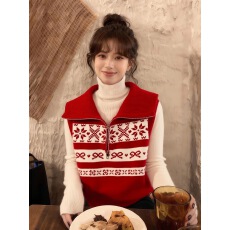 批发独特漂亮巨好看的保暖红色拉链针织背心马甲女款2026新款冬季外穿