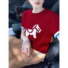 批发红色小马驹提花内搭打底针织短袖T恤女2026秋冬季本命年马年上衣
