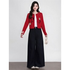 批发红色短款针织开衫毛衣女款2026新款冬季本命年马年衣服多巴胺穿搭