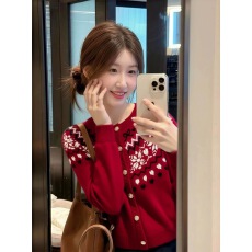 批发红色费尔岛提花软糯针织开衫外套女2026秋冬季本命年马年穿搭上衣