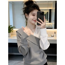 批发灰色假两件拼接设计感<b class='q'>套头卫衣</b><b class='q'>女</b>2026春季绝美巨好看独特漂亮上衣