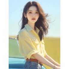 批发黄色polo领正肩短袖<b class='q'>T</b><b class='q'>恤</b>女2026新款初夏季穿搭漂亮独特超好看上衣