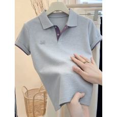 批发polo领撞色刺绣灰色翻领短袖<b class='q'>T</b><b class='q'>恤</b>女2026新款夏季正肩内搭早春上衣