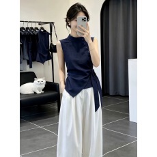 批发藏青色立领修身<b class='q'>泰国</b>绝美慵懒衬衣衬衫女2026夏季辣妹穿搭系带上衣