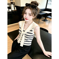 批发海军领修身米色<b class='q'>泰国</b>绝美吊带背心女士2026夏季蝴蝶结独特漂亮上衣