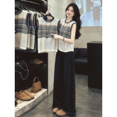 批发蓝色条纹宽松圆领吊带背心女2026夏季<b class='q'>泰国</b>绝美不撞款海边度假上衣