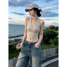 批发杏色<b class='q'>泰国</b>绝美海岛假日吊带背心女士2026夏季独特漂亮穿搭辣妹上衣