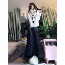 批发韩版气质<b class='q'>职业</b>风高领针织马甲毛衣女秋冬新款+格纹<b class='q'>半身裙</b>+打底上衣