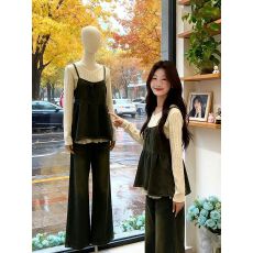 批发秋季两件套装韩系学院风软糯针织系带背心马甲+<b class='q'>蕾丝</b>镂空长袖上衣