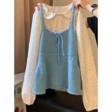 批发减龄穿搭一整套甜美减龄风气质内搭娃娃领波点<b class='q'>衬衫</b>+针织吊带背心