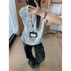 批发原版扎染面料】肌理感v领背心女夏季薄款冰丝T恤运动速干坎肩<b class='q'>汗衫</b>