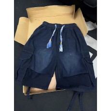 批发藏青色复古水洗工装<b class='q'>短裤</b><b class='q'>男</b>夏飘带设计<b class='q'>牛仔</b>七分裤美式高街痞帅裤子