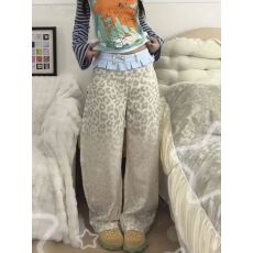 批发美式复古豹纹印花y2k裙摆<b class='q'>牛仔</b>裤女2025秋季高腰设计直筒阔腿长裤