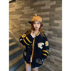 批发美式复古撞色绣花棒球服<b class='q'>外套女</b>秋冬宽松运动通勤夹克男上衣情侣