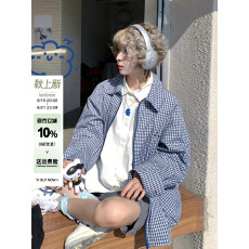 批发高知穿搭miu系格子<b class='q'>衬衫</b>女春秋翻领<b class='q'>衬衣</b>运动外套宽松<b class='q'>休闲</b>情侣上衣