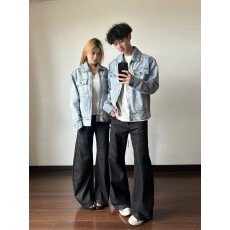 批发2025美式<b class='q'>街头</b>水洗做旧牛仔外套男女小众百搭复古翻领宽松上衣