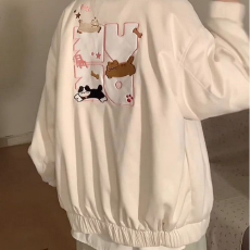 批发【原版质量夹克翻领日系<b class='q'>甜美</b>刺绣外套女秋冬季棒球服宽松学院风