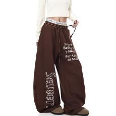 批发立体包边（纯棉华棉复合）】裤子女秋冬运动卫裤宽松直筒<b class='q'>休闲</b>长裤