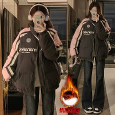 批发美式潮牌印花条纹棒球棉服<b class='q'>外套</b>男女冬季立领加厚情侣装面包服棉袄