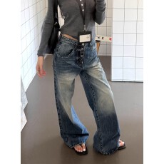 批发美式复古水洗<b class='q'>牛仔</b>裤新款男<b class='q'>女</b>街头百搭休闲直筒宽松裤子潮