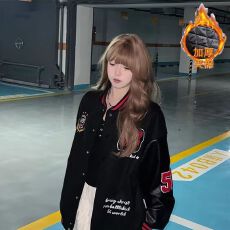 批发【夹棉加厚25<b class='q'>秋</b>冬新款重磅棒球服外套字母刺绣撞色拼接夹克