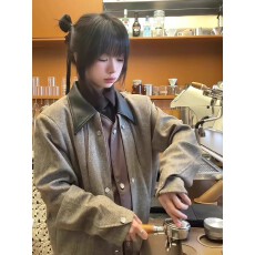 批发【 高质量假两件毛呢外套春<b class='q'>秋</b>新款高级感人字纹老钱风夹克潮