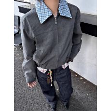 批发【原版高质量美式暗条纹可拆卸双领西装夹克<b class='q'>秋</b>季正肩外套