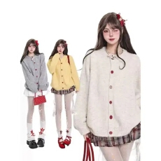 批发【百花绒】简约纯色纽扣毛衣女秋<b class='q'>冬</b>慵懒高级感百搭针织开衫外套