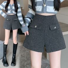批发【亮点星空呢2025春秋季小个子毛呢<b class='q'>高腰</b>A字<b class='q'>短裤</b>女辣妹阔腿